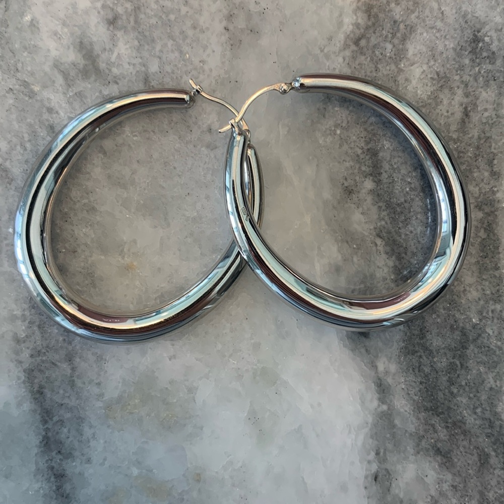 Ross-Simons Sterling Silver Graduated Hoop Earrings. 1 1/4"